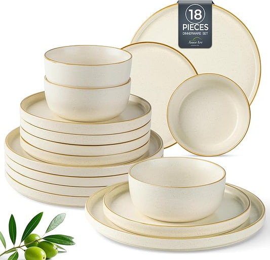 AmorArc Stoneware Dinnerware Sets for 6,Reactive Ceramic Plates and Bowls Set,Highly Chip and Crack Resistant | Dishwasher & Microwave Safe | Round Dishes Set Service for 6 (18pc)