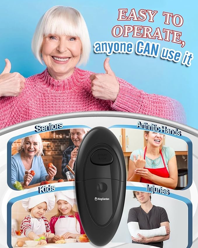 Electric Can Opener Easily Open All Can Sizes with Fast Speed & Smooth Edge, Food-Safe and Battery Operated Can Openers for Kitchen, Automatic Can Opener Hands Free for Weak Hands, Seniors (Black)