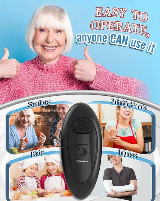 Electric Can Opener Easily Open All Can Sizes with Fast Speed & Smooth Edge, Food-Safe and Battery Operated Can Openers for Kitchen, Automatic Can Opener Hands Free for Weak Hands, Seniors (Black)
