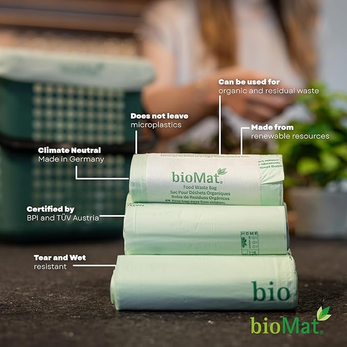 bioMat 64 Gallon Compostable Compost Liners, 30 Count, Extra-Large Compost Bags for Bins, BPI & CMA and ASTM D6400 Certified, Eco-Friendly Liners for Food Waste