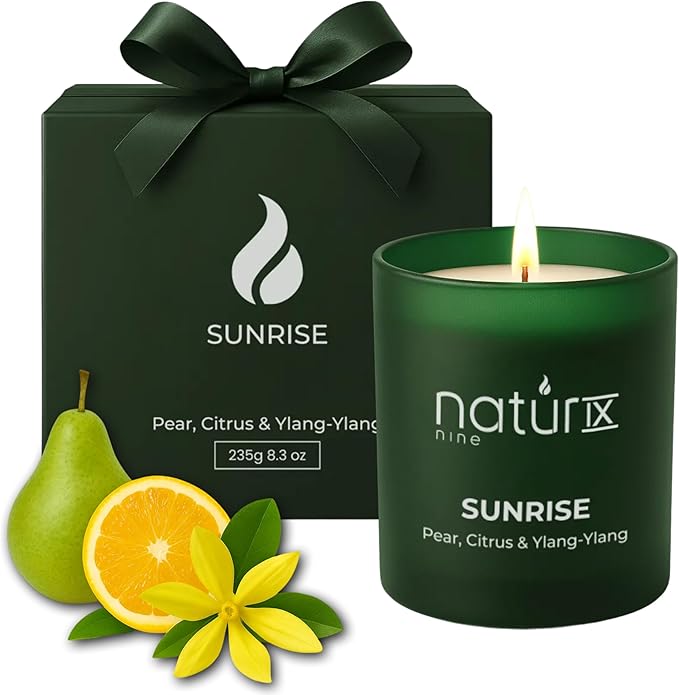 Natur IX Sunrise Scented Candles for Home | Pear,Citrus,YlangYlang | Natural Non Toxic Soy Candles with Essential Oils | 50h Long Burning