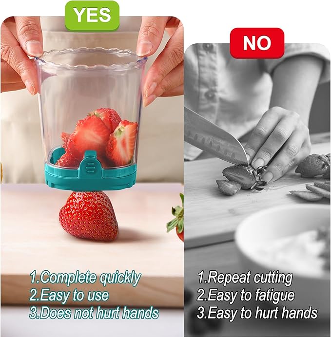 Strawberry Slicer：Fruit Slicer Cup Veggie Salad Speed Cutter for Strawberries Egg Banana Mushroom Cucumber Kiwi the Kitchen Portable Slicing Tool (Dark Teal)