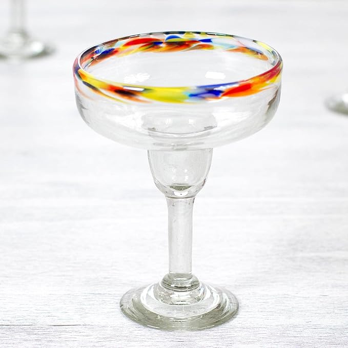 NOVICA Artisan Handmade Blown Glass Margarita Clear Multicolor Mexico Tableware Drinkware 'Confetti Path' (set of 6)