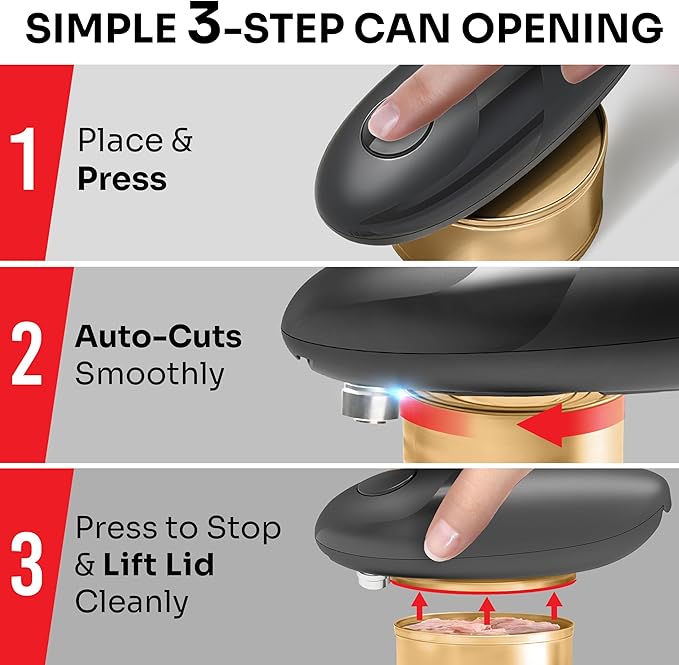 MUELLER HOME SmoothEdge Auto Electric Can Opener – Battery‑Operated One‑Touch w Magnet Lid Lifter, Smooth‑Edge Cut Technology – Portable Hands‑Free Automatic Can Opener for Seniors & Arthritis, Gray