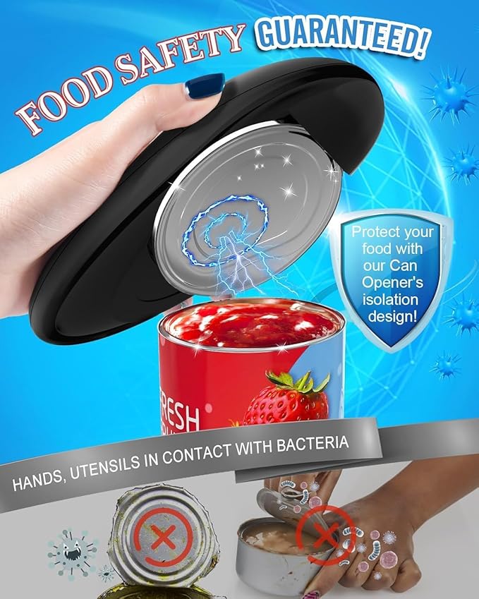 Electric Can Opener Easily Open All Can Sizes with Fast Speed & Smooth Edge, Food-Safe and Battery Operated Can Openers for Kitchen, Automatic Can Opener Hands Free for Weak Hands, Seniors (Black)