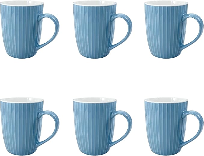 11 Ounce Porcelain Mugs, Set of 6, Tea and Cocoa Mug Set, Sea blue