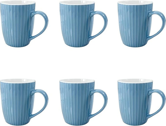 11 Ounce Porcelain Mugs, Set of 6, Tea and Cocoa Mug Set, Sea blue