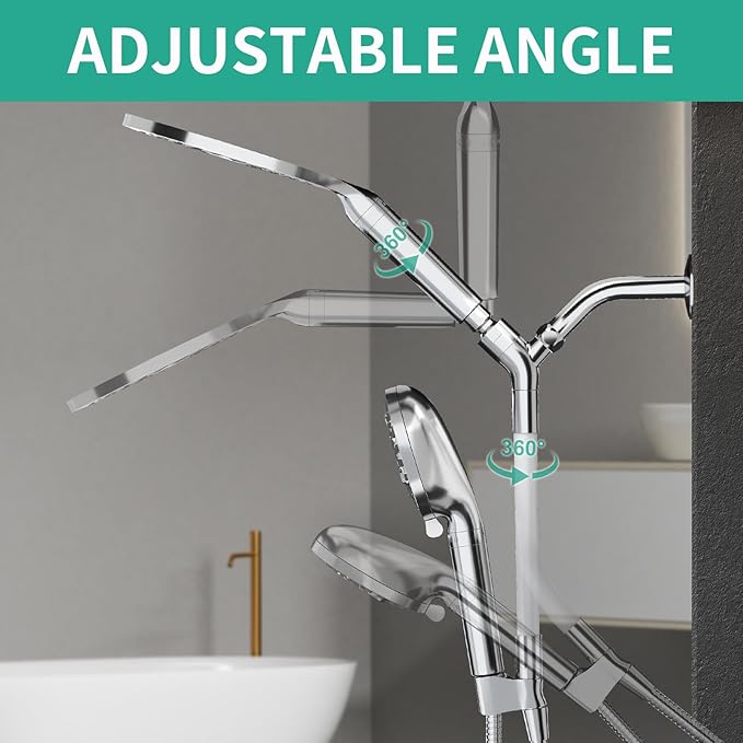 Filtered Rainfall Shower Head with Handheld Spray Combo, Dual Shower Head Combo High Pressure, Double Sprayer Filter Shower Head with Extra Long Hose & Adjustable Shower Arm (Chrome)