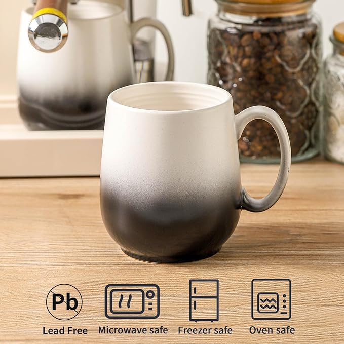 HASENSE Porcelain Coffee Mugs 20oz, Large Tea Cups with Big Handle for Office and Home, Latte Mug for Women and Men as Honliday Gifts, Dishwasher and Microwave Safe, 2PCS(Gradient Black)