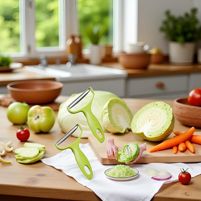2Pcs Green Cabbage Shredder,Vegetable Cutter Cabbage Slicer,Stainless Steel Fruit Vegetable Potato Peeler Graters Kitchen Must Have for Home Restaurants 18 * 12cm Peelers and Slicers(ZS580)