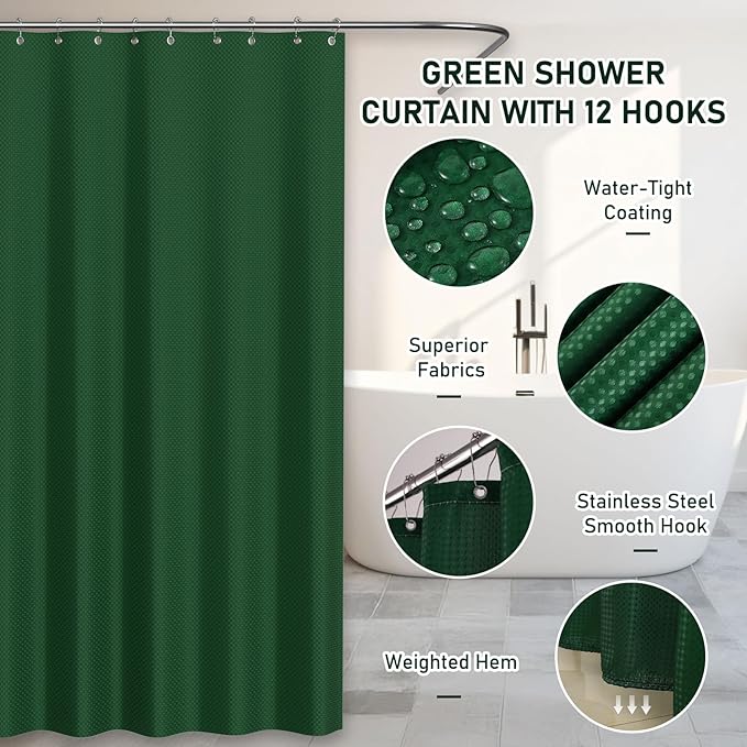 Bathroom Accessory Set - Dark Green Bathroom Set, 27PC Bathroom Accessories Set, Bathroom Sets with Shower Curtain and Rugs, Mini Trash Can, Toilet Brush, Trash Can & Soap Dispenser