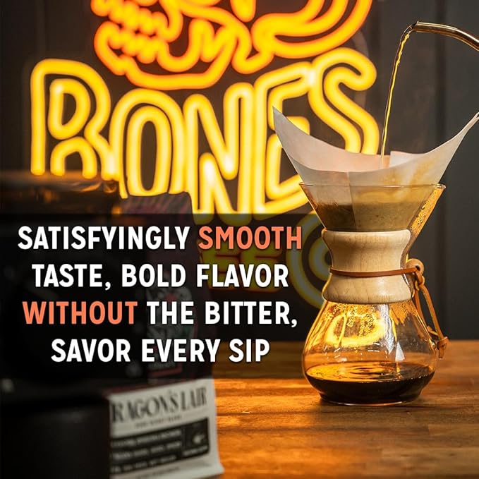 Bones Coffee Company Megalodonut, Boston Cream Donut Flavored Coffee, Medium Roast Low Acid Arabica Beans Compatible with Auto drip and French Press Coffee Maker, 12 Oz Whole Bean