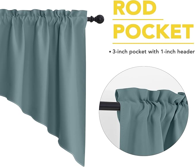 NICETOWN Kitchen Swag Curtains for Small Window Rod Pocket Energy Saving Country Valances for Living Room Bathroom Short Curtains for Home Decor, 2 Panels, 36" x 36" x 18", Greyish Blue