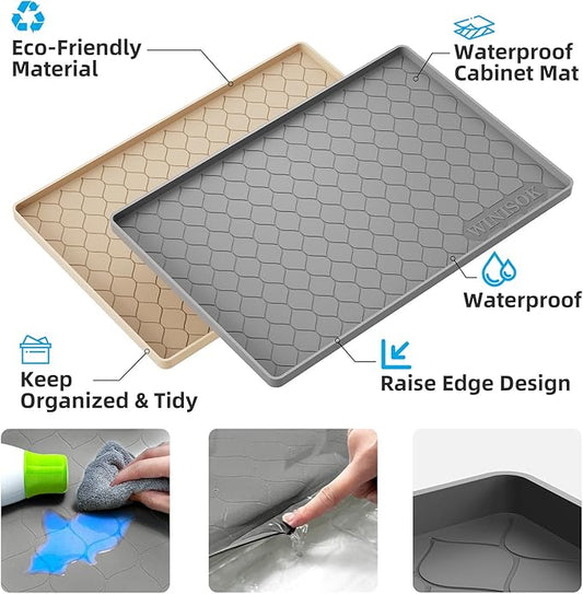 Silicone Under Sink Mat 34" x 19", kitchen Essentials and Gadgets, Shelf liner and Cabinet Protector, Home Organizers and Storage, Waterproof Bathroom Tray