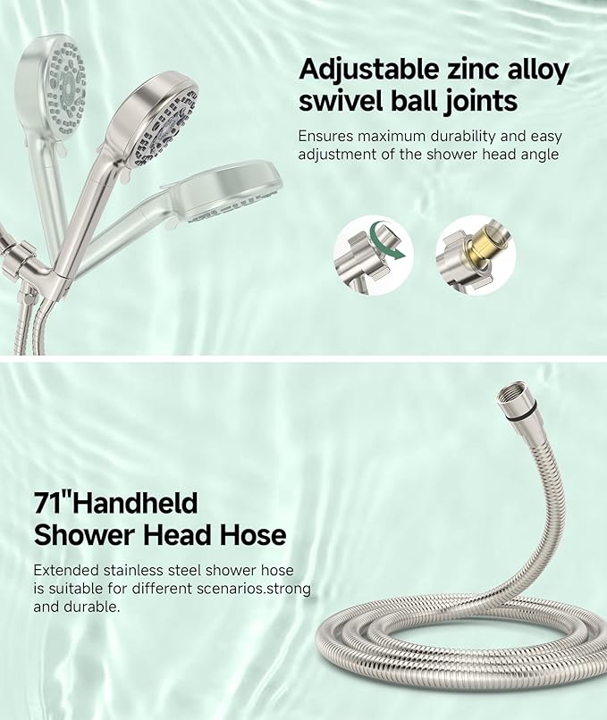 SunCleanse Filtered Shower Head with Handheld,9-Spray Setting Detachable Shower Head with 4 Filters for Hard Water - Filter Chlorine, Improve Skin and Hair Texture (4 Filters, Brushed Nickel)