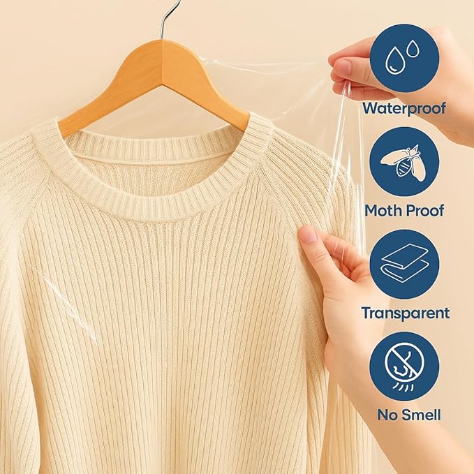 40 Pack Clear Plastic Garment Bags, 35.5" x 23.5" Clothes Covers for Hanging, Dry Cleaning Bags for Closet Storage, Dust-Proof Transparent Clothing Protectors for Long Dresses Skirt, Suits & Jackets