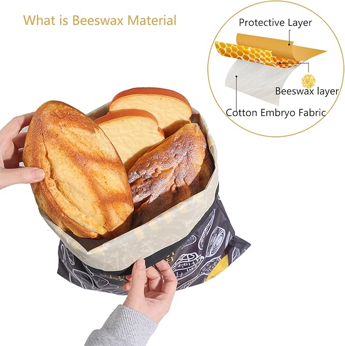 Bread Bags for Homemade Bread- 2 Packs XL Reusable Beeswax Bread Bags for Homemade Bread Sourdough Organic Food Storage Bag to Keep Sourdough Fresh,Gift for Christmas