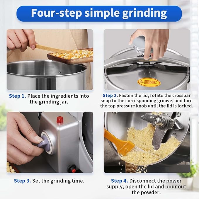 Electric Grain Mill 1800W Superfine Powder Grinder Dry Grinder Machine 36000r/min High-speed Grain Mill 270° swingable Dry Material Grinding Machine Stainless Steel Pulverizer 800g
