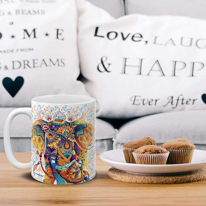 MUGBREW Watercolor Indian Boho Elephants Ceramic Coffee Mug Tea Cup, 11 OZ