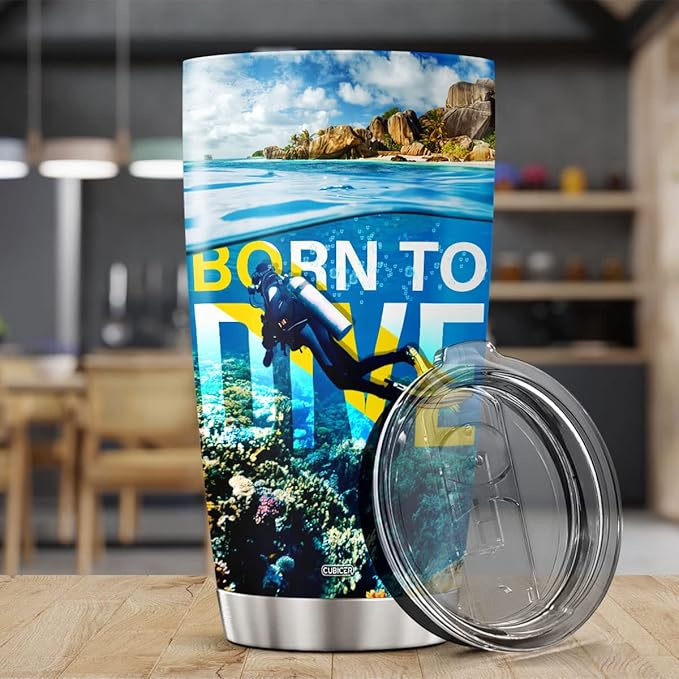 CUBICER Scuba Diving Insulated Mug Cup Scuba Divers Coffee Tumblers Diver Tumbler Gifts For Men Women Husband Christian On Birthday Stainless Steel 20 Oz Home Funny Travel Mugs
