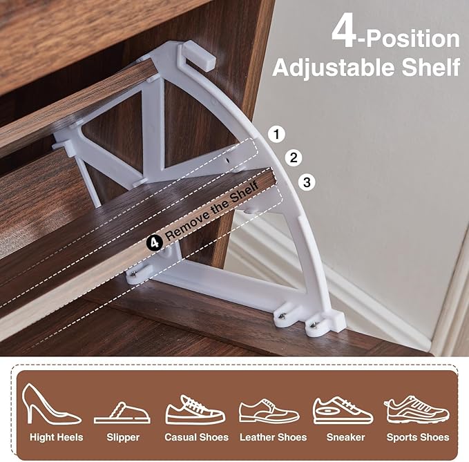 Shoe Storage Cabinet,Farmhouse Shoe Organizer with 2 Flip Drawers & Barn Door Design,Freestanding Hidden Slim Narrow Shoe Rack Cabinet with Open Storage for Entryway, Foyer,Hallway, Walnut