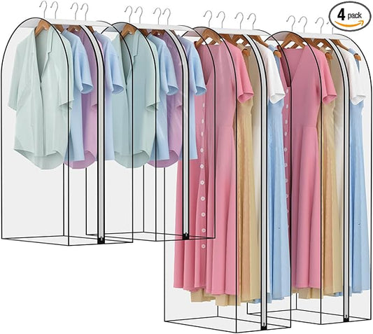 10" Gusseted All Clear Garment Bags for Hanging Clothes 4 Packs 40" Suit Bags for Closet Storage Hanging Clothes Storage Suit Cover for Shirts,Coats, Dresses，Suits