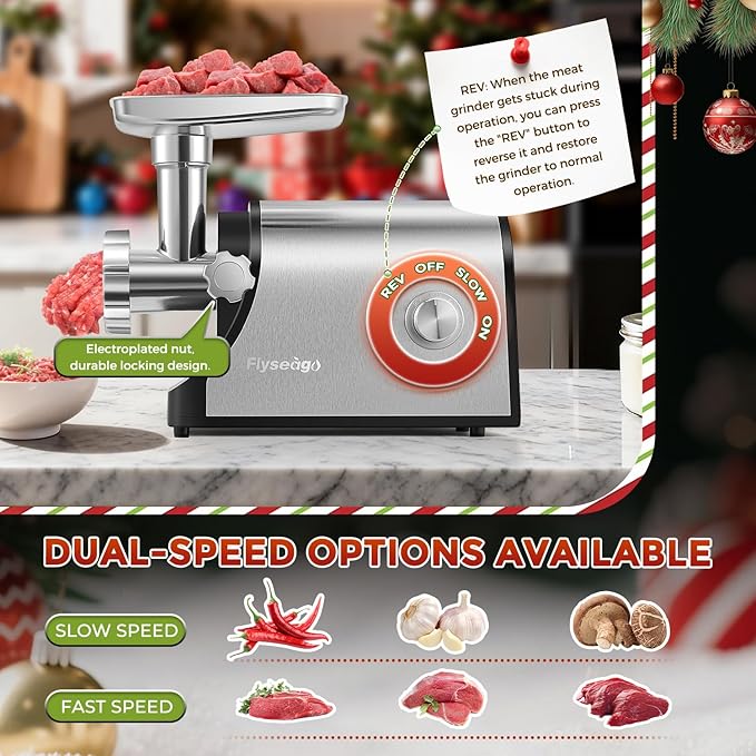 Electric Meat Grinder 3200W Heavy Duty Commercial Meat Grinders, Sausage Stuffer, Kubbe Kit with 2 Cutting Blades, 3 Grinding Plates, 3 Sausage Tubes, Metal Gearbox Meat Grinder for Home Use