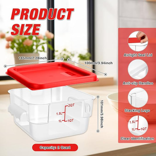 Airtight Square Food Storage Containers with Lids 4-Pack, Lock-Tight Seal for Flour, Sugar, Cereal, Keep Food Fresh, BPA-Free Stackable Kitchen Canisters with Measurements (Red, 2QT-4PACK)