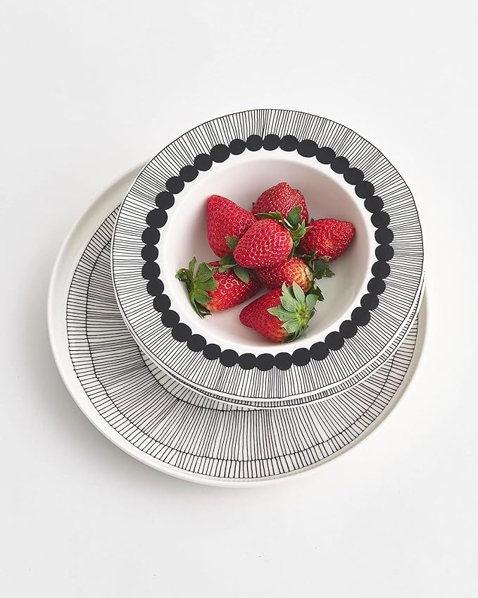 MARIMEKKO Oiva Siirtolapuutarha Dinner Plate — Refine Your Kitchen Décor with Our Iconic Black & White Stoneware — Stylish White Porcelain Dinner Plates to Elevate Your Dining Experience (10”)