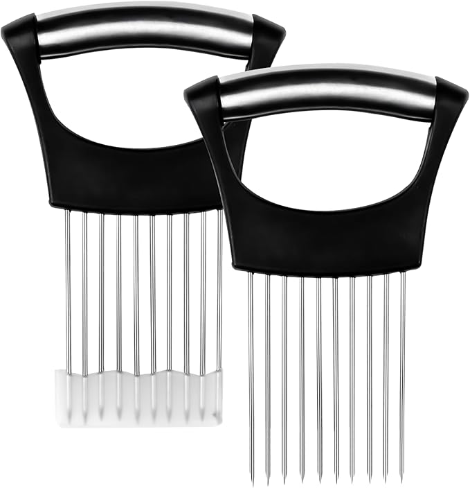 Onion Holder for Slicing (2 Pack) – Stainless Steel Vegetable Slicer Tool for Onions, Tomatoes, Potatoes & More – Kitchen Gadget with Ergonomic Handle for Easy, Safe Cutting