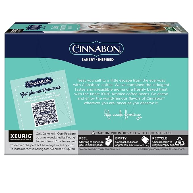Cinnabon Classic Cinnamon Roll Coffee, Keurig Single Serve K-Cup Pods, Light Roast Coffee, 60 Count, (6 Packs of 10)