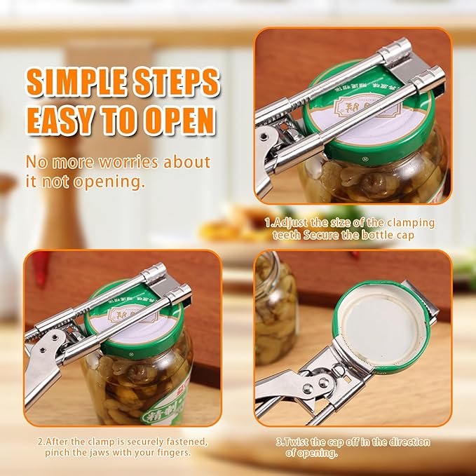Adjustable Stainless Steel Jar Opener, 2026 New Multifunctional Stainless Steel Can Opener, Adjustable Bottle Can Opener for Weak Hands Seniors (1, Extended Length (9.05 x 1.18 inches))