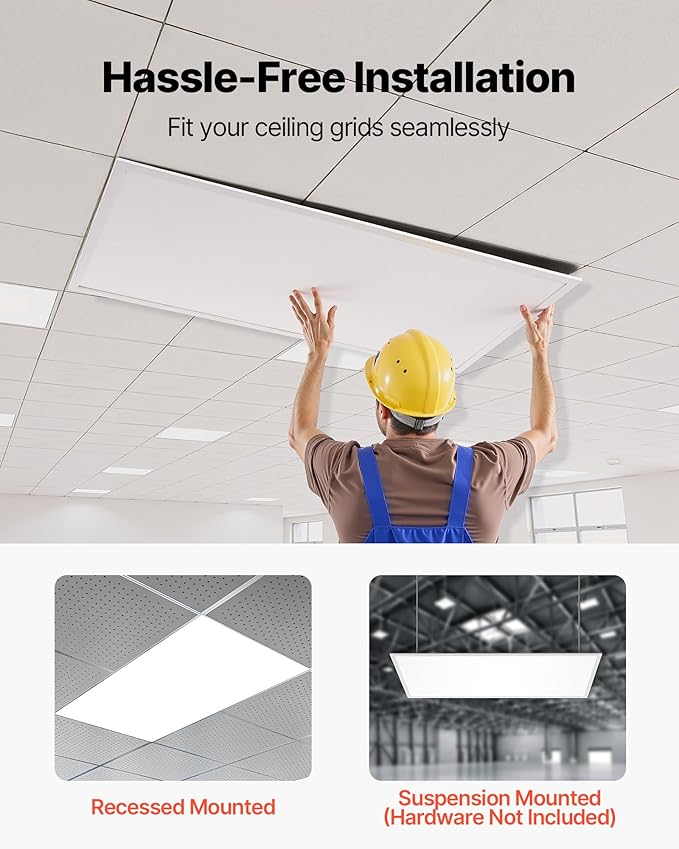 VEVOR 2x4 FT LED Flat Panel Light, 7800 LM, Flush Mount LED Drop Ceiling Lighting Fixture with 3 Color Selectable 4000K/5000K/6000K, 30W/40W/50W, 0-10V Dimmable, Ultra Slim for Home Office Kitchen