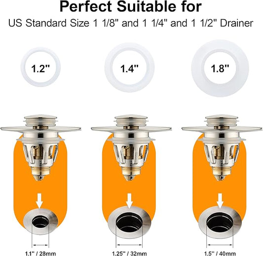 Bathroom Sink Drain Stopper for 1.1 to 1.5 inch Standard Drain Holes, Pop-up Sink Stoppers, Bullet Core Push Type Basin Drain Filter, Anti Clogging Stainless Steel Sink Strainer With Basket, Brushed
