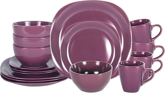 Stoneware Square 16pc Dinnerware Set, Matte Purple