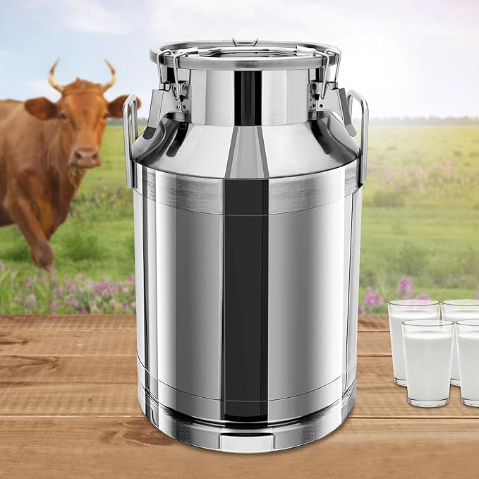 Milk Can Stainless Steel Containers with Lids Old Fashion Milk Jug Metal Bucket with Practical Handles, Sealed Bucket for Milk Water Wine Honey Oil Rice Tea Beans Grains (40L/10.57Gal)