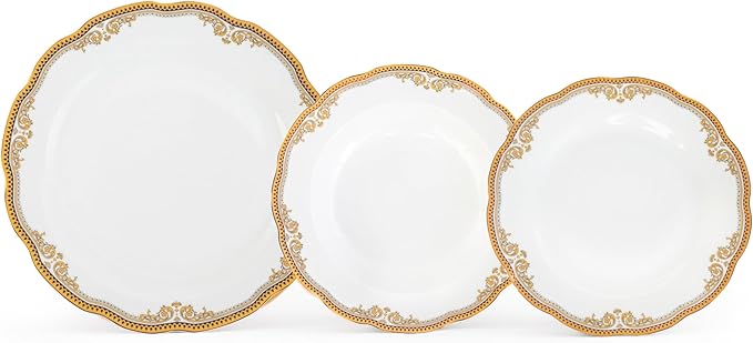 Luxurious Dinnerware Set 12 Piece - Vintage Gold Floral Dish Set - Service for 4 - Gorgeous Kitchen Plates Dishes - Dining Set for Everyday or Formal Occasions (Floral Gold)