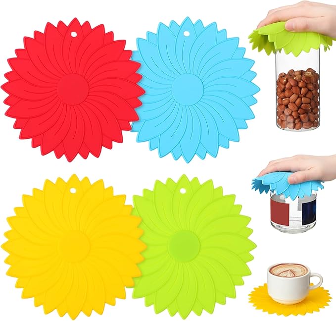 Maxdot 4 Pcs Large Rubber Jar Opener Pad Jar Opener 6.10 Inch Multi Function Non Slip Jar Opener Resistant Coasters for Weak Arthritis Hands Seniors Easy Opening(Bright Colors)