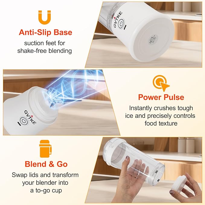 Portable Blender Dual Mode 18000RPM 20Oz Blending Cup Ice Crushing Smoothie Frozen Fruit Mini For Home Gym Travel(White)