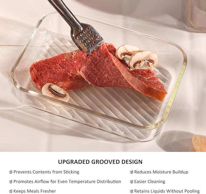EATEX 14 Pack Glass Meal Prep Containers with Grooved Base, 14 Stackable BPA Free Glass Storage Containers with Lids for Lunch, Pantry, and Kitchen - Microwave, Dishwasher Freezer & Oven Safe - Black