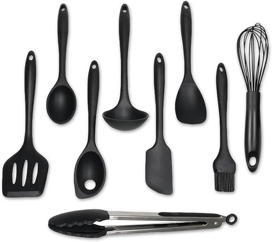 Chef Craft - Premium Silicone Kitchen Tools and Utensils Set, Non-Scratch, Withstands Temperatures up to 450°F, BPA-Free, 9 Piece Cooking Utensils Set, Black