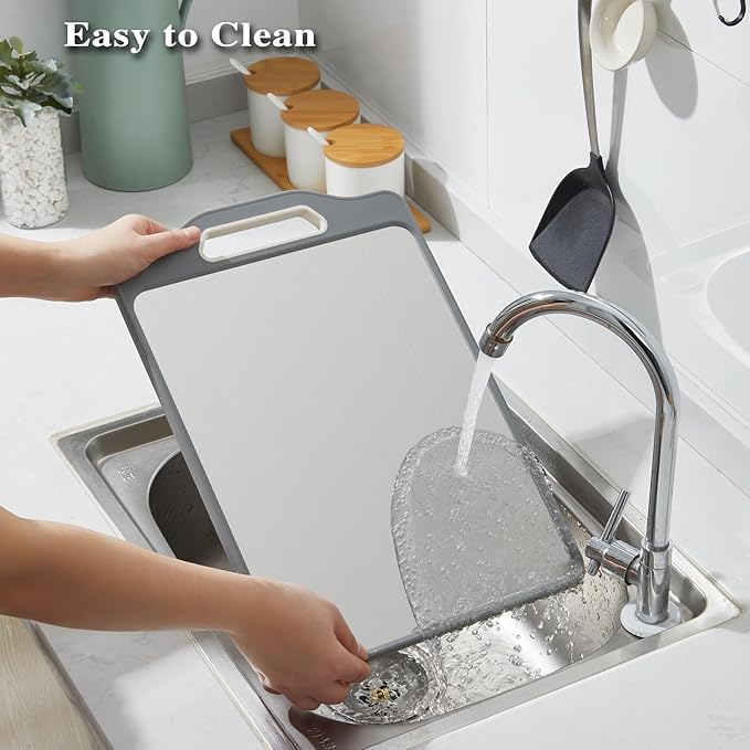 Stainless Steel Cutting Boards For Kitchen,Double Sided Cutting Board With Handle,Stainless Cutting Board And Wheat Straw Chopping Board With Juice Troughe,Kitchen Chopping Board Easy To Clean