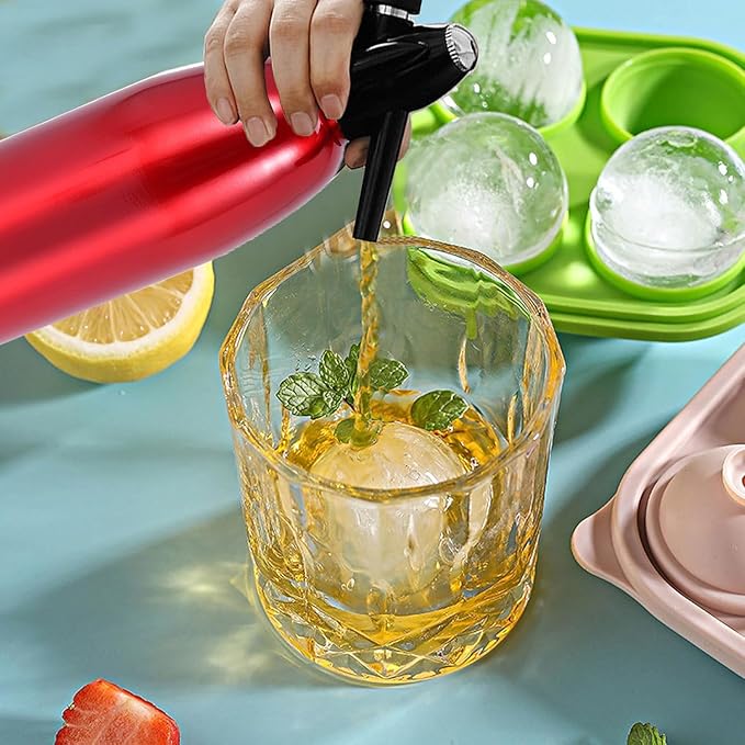 Soda Siphon, 1L Portable Soda Maker Carbonated Water Maker Kit, with Ice Cube Mold, Sparkling Water Maker for Soda Water/Cocktails/DIY Carbonated Drinks, Use 8 gram CO2 Cartridges (Not Included)