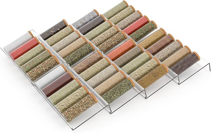Expandable Acrylic Spice Drawer Organizer – 4-Tier Clear Seasoning Rack Insert for Kitchen Drawers, Adjustable from 9" to 18", Fits Most Spice Jars (Jars Not Included) 8-Pack