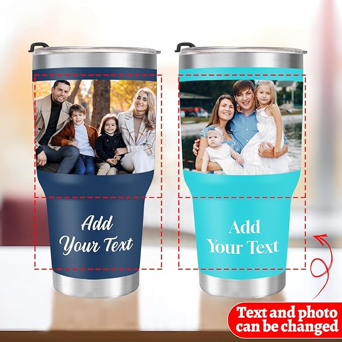 Personalized Tumbler with Logo Pictures Text Name, Custom 30oz Stainless Steel Tnmbler, Personalized Mug Cup, Fathers Day Anniversary Wedding Christmas Birthday Gifts for Women Men Office (30uv)