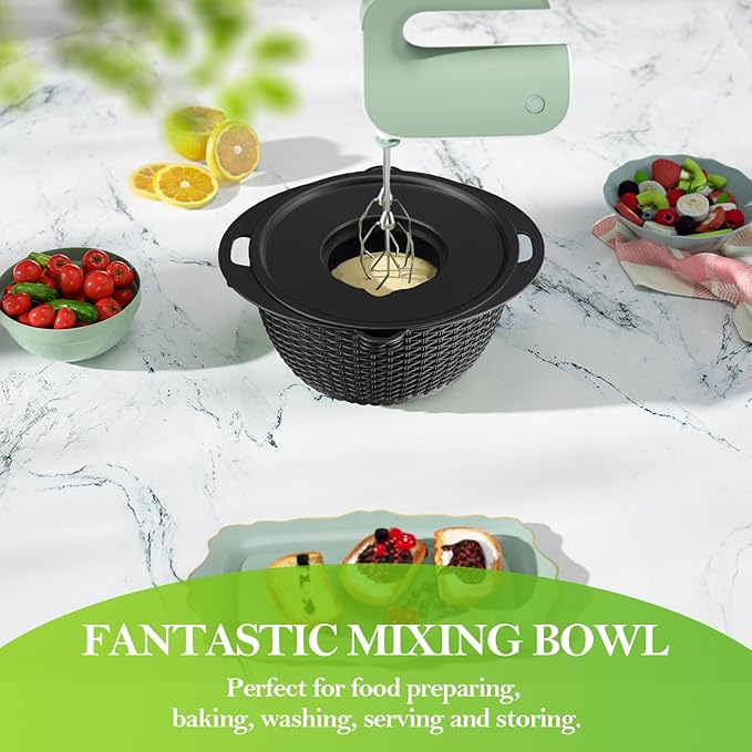 4-1 Colander with Mixing Bowl Set - Colander for Kitchen - Strainers and Colanders - Pasta Strainer - Bowl With Colander - Rice Strainer Fruit Cleaner Veggie Wash Kitchen Essentials, Black