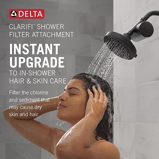 Delta Faucet 5-Setting Shower Head Matte Black with Clarifi Standard Shower Filter Attachment with Filter