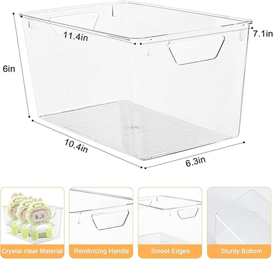 Attelite Clear Plastic Storage Bins,Large 6 Pack Pantry Organizer with Handle,BPA Free Plastic Storage Containers for Fridge,Closet,Bathroom,Under Sink and Kitchen Organization