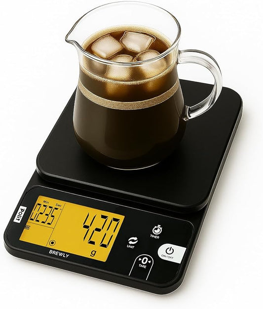 Polit Brewly Coffee Scale with Timer — 0.1g/0.5g/1g Triple-Range Precision Espresso & Pour-Over Scale, USB-C/Battery Powered, Milk/Water ml Modes, Ultra-Slim Travel Coffee Scale Home & Café Brewing