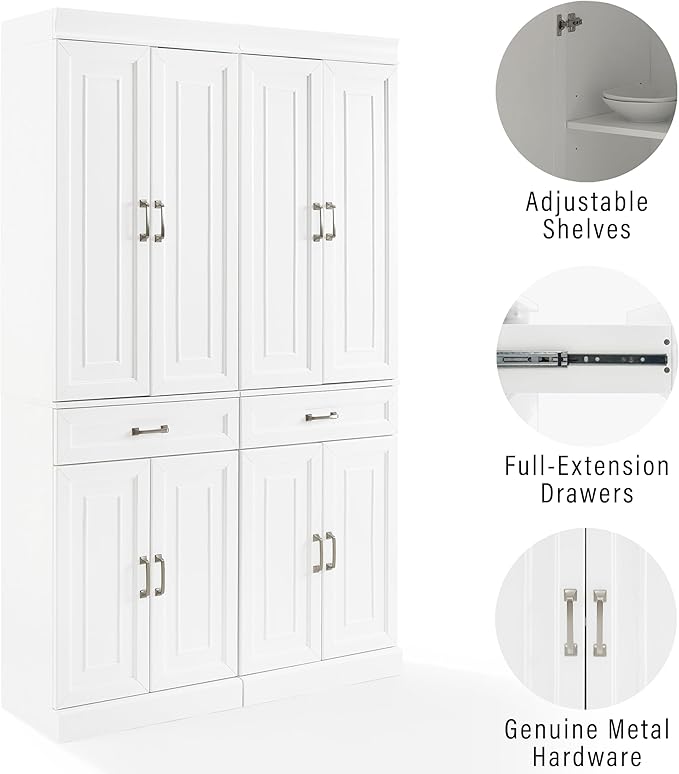 Crosley Furniture Stanton 2-Piece Pantry Storage Cabinet Set with Shelves, Kitchen, Dining, or Laundry Room, White
